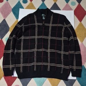 Lauren Ralph Lauren Black Plaid 1/4 Zip 100% Cotton Men's Sweater.